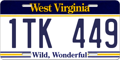 WV license plate 1TK449
