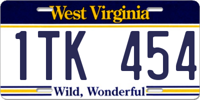 WV license plate 1TK454
