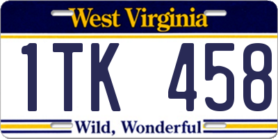 WV license plate 1TK458