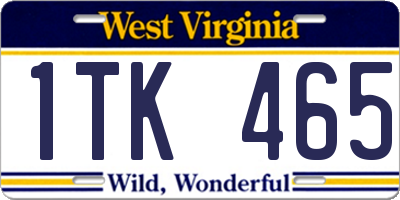 WV license plate 1TK465