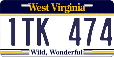 WV license plate 1TK474