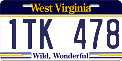 WV license plate 1TK478