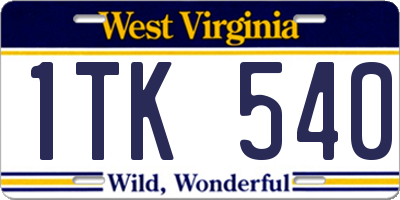 WV license plate 1TK540