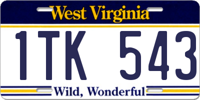 WV license plate 1TK543