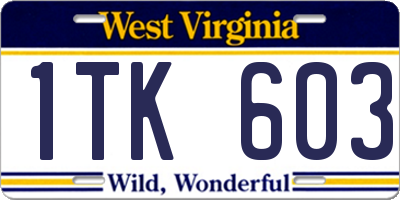 WV license plate 1TK603