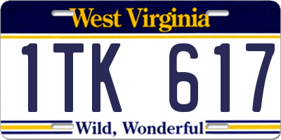 WV license plate 1TK617