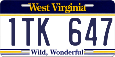 WV license plate 1TK647