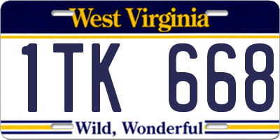WV license plate 1TK668