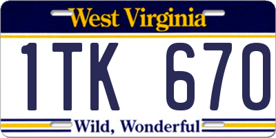 WV license plate 1TK670