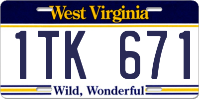 WV license plate 1TK671