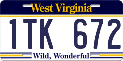 WV license plate 1TK672