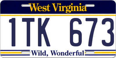 WV license plate 1TK673