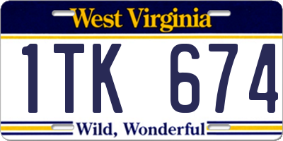 WV license plate 1TK674
