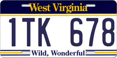 WV license plate 1TK678