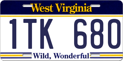 WV license plate 1TK680