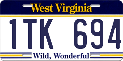 WV license plate 1TK694