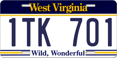 WV license plate 1TK701