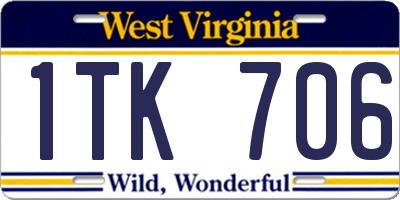WV license plate 1TK706