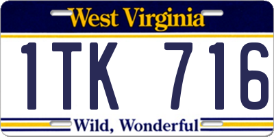 WV license plate 1TK716