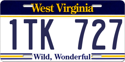 WV license plate 1TK727