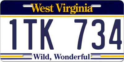 WV license plate 1TK734