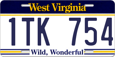 WV license plate 1TK754