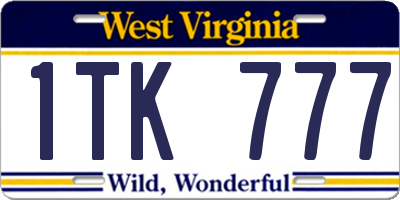 WV license plate 1TK777