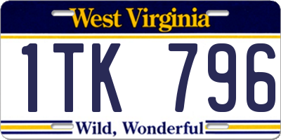 WV license plate 1TK796