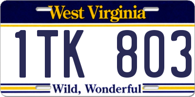 WV license plate 1TK803