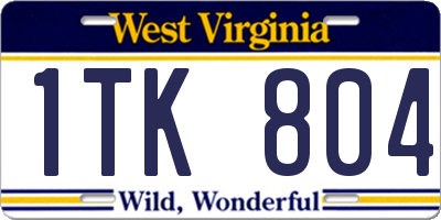 WV license plate 1TK804
