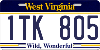 WV license plate 1TK805