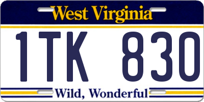 WV license plate 1TK830