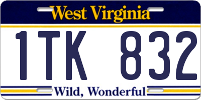 WV license plate 1TK832