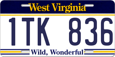 WV license plate 1TK836