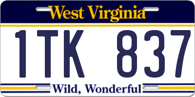 WV license plate 1TK837