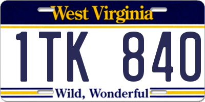 WV license plate 1TK840
