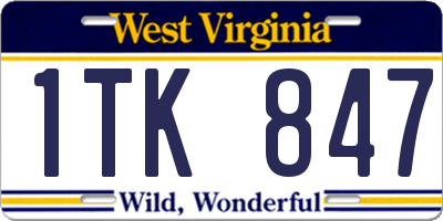 WV license plate 1TK847