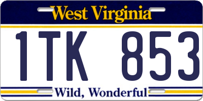 WV license plate 1TK853