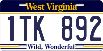 WV license plate 1TK892