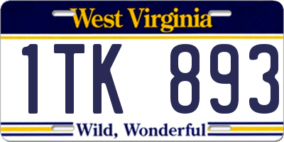 WV license plate 1TK893