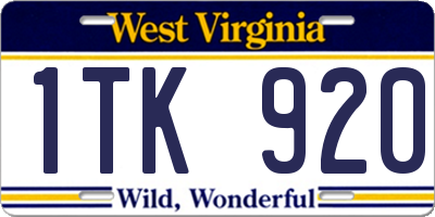 WV license plate 1TK920
