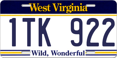 WV license plate 1TK922
