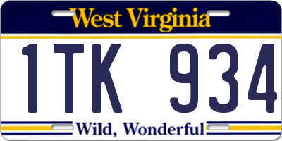 WV license plate 1TK934