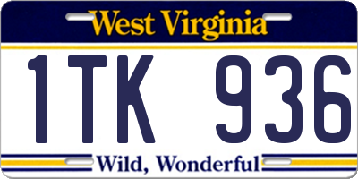 WV license plate 1TK936