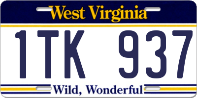 WV license plate 1TK937