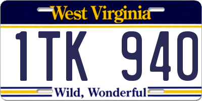 WV license plate 1TK940