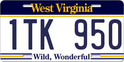 WV license plate 1TK950