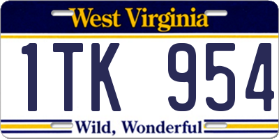 WV license plate 1TK954