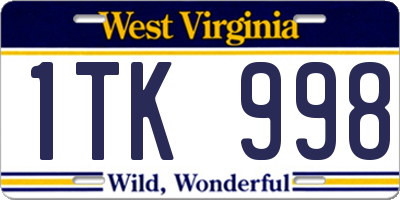 WV license plate 1TK998