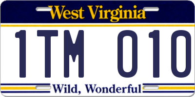 WV license plate 1TM010